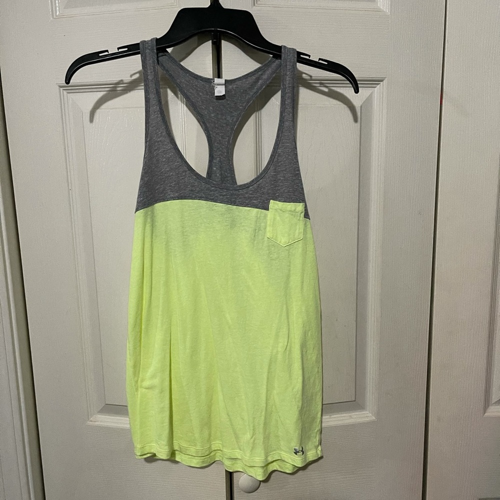 Gray and Neon Yellow Under Armor Tank Top